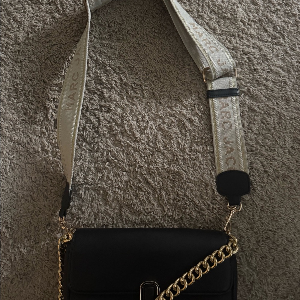 Marc Jacobs Black and Gold Crossbody Bag with Chain Detail